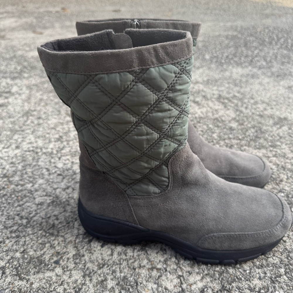 Lands End Womens Size 8.5 B Gray Suede Leather Zip Up Mid Calf Boots Quilted - Picture 3 of 10